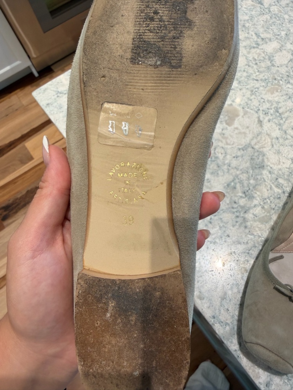 Suede Square-Toe Ballet Flats in Taupe - Picture 3 of 3